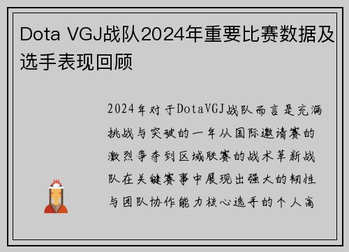 Dota VGJ战队2024年重要比赛数据及选手表现回顾