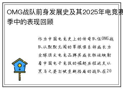 OMG战队前身发展史及其2025年电竞赛季中的表现回顾
